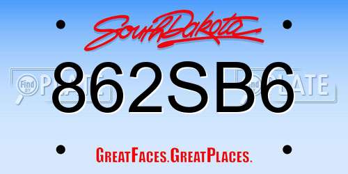 862SB6 South Dakota License Plate