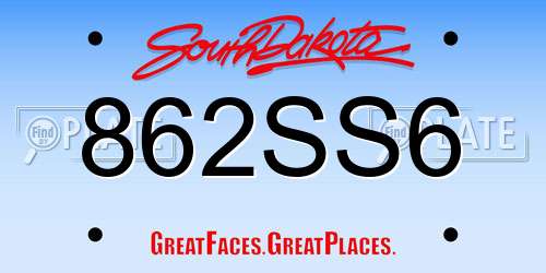 862SS6 South Dakota License Plate