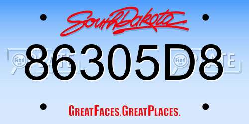86305D8 South Dakota License Plate
