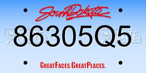 86305Q5 South Dakota License Plate