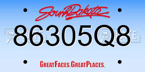 86305Q8 South Dakota License Plate