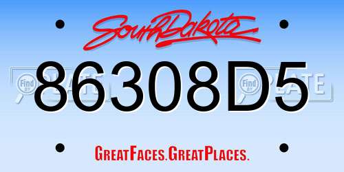 86308D5 South Dakota License Plate