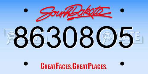 86308O5 South Dakota License Plate