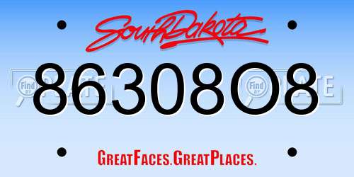86308O8 South Dakota License Plate