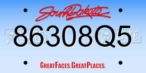 86308Q5 South Dakota License Plate