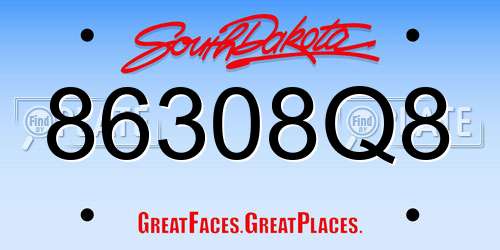 86308Q8 South Dakota License Plate