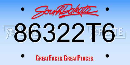 86322T6 South Dakota License Plate