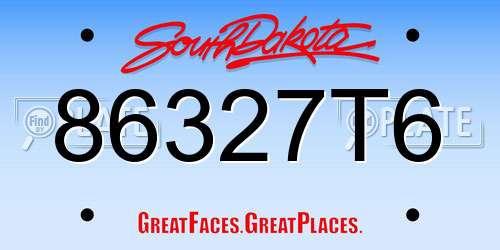 86327T6 South Dakota License Plate