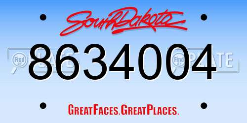 8634004 South Dakota License Plate