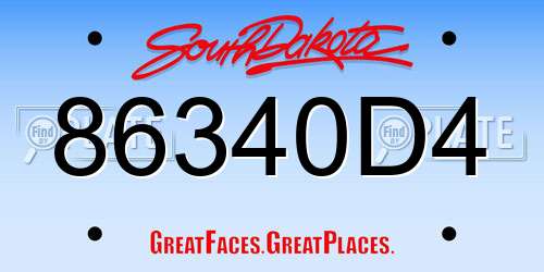 86340D4 South Dakota License Plate