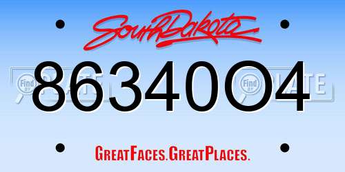 86340O4 South Dakota License Plate