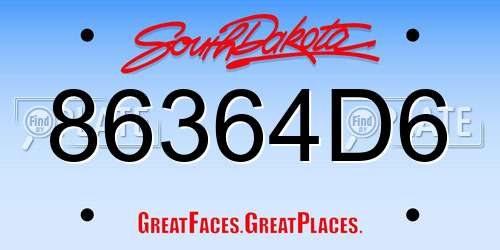 86364D6 South Dakota License Plate