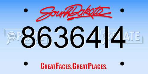 86364I4 South Dakota License Plate