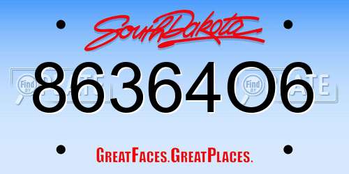 86364O6 South Dakota License Plate
