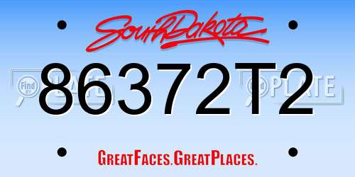 86372T2 South Dakota License Plate