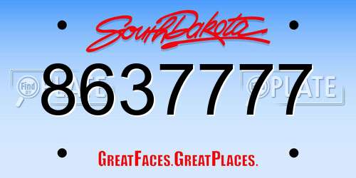 8637777 South Dakota License Plate