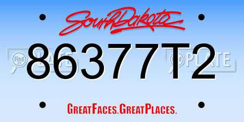 86377T2 South Dakota License Plate