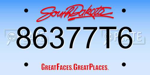 86377T6 South Dakota License Plate