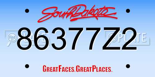 86377Z2 South Dakota License Plate