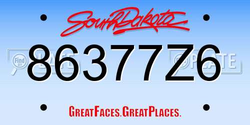 86377Z6 South Dakota License Plate