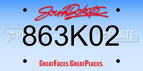 863K02 South Dakota License Plate