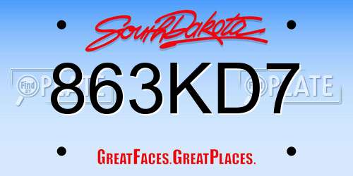 863KD7 South Dakota License Plate
