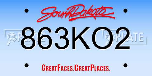863KO2 South Dakota License Plate