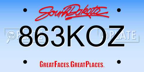 863KOZ South Dakota License Plate