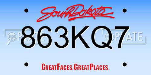863KQ7 South Dakota License Plate