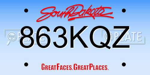 863KQZ South Dakota License Plate