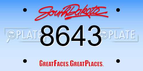 8643 South Dakota License Plate