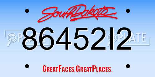 86452I2 South Dakota License Plate