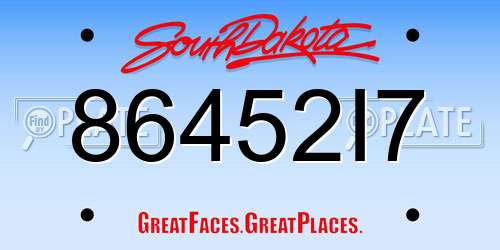 86452I7 South Dakota License Plate