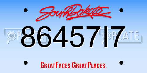 86457I7 South Dakota License Plate