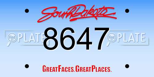 8647 South Dakota License Plate