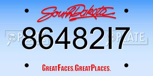 86482I7 South Dakota License Plate