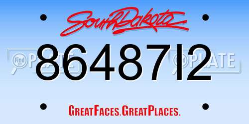 86487I2 South Dakota License Plate