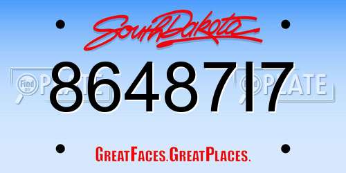86487I7 South Dakota License Plate
