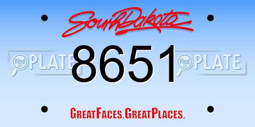 8651 South Dakota License Plate