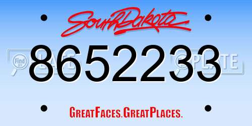 8652233 South Dakota License Plate