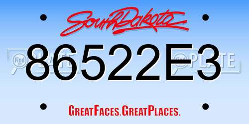 86522E3 South Dakota License Plate