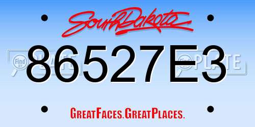 86527E3 South Dakota License Plate
