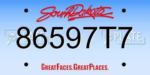 86597T7 South Dakota License Plate