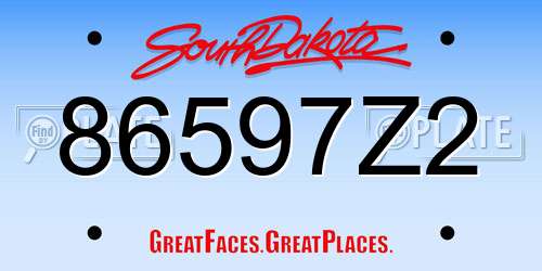 86597Z2 South Dakota License Plate