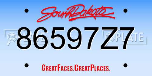 86597Z7 South Dakota License Plate