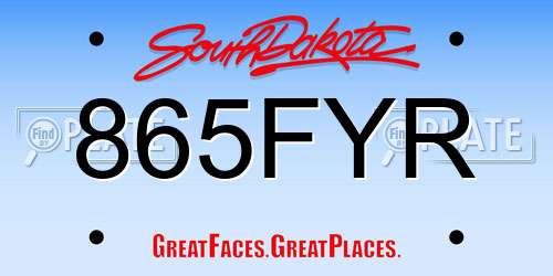 865FYR South Dakota License Plate