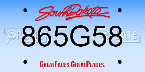865G58 South Dakota License Plate
