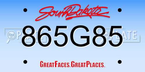 865G85 South Dakota License Plate