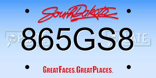 865GS8 South Dakota License Plate