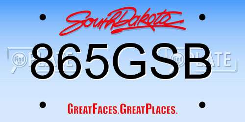 865GSB South Dakota License Plate